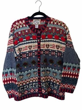 Vintage Heirloom Collectibles Teacher Apple Button-Up Sweater Cardigan